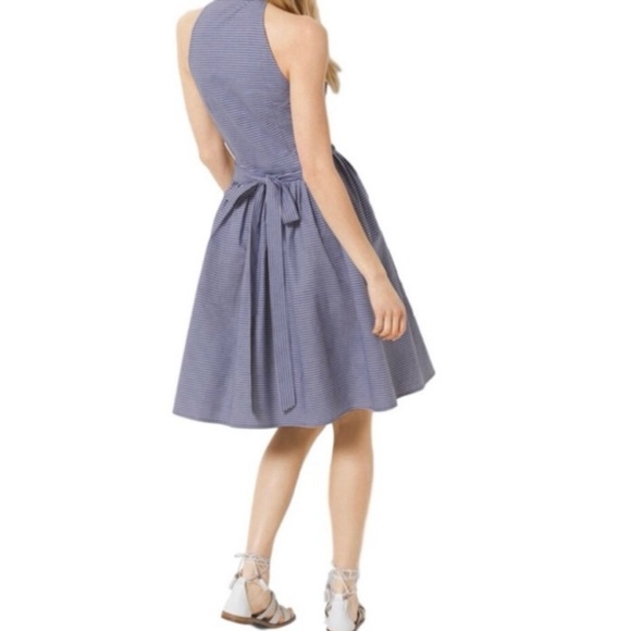 Michael Kors Size 0 XS classic striped belted blue and white dress with pockets - Picture 2 of 8